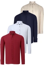 QUADRUPLE SET G721 DEWBERRY MEN'S SHIRT-NAVY-BURGUNDY-BEIGE-WHITE