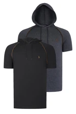 DUAL SET T8570 DEWBERRY HOODED MEN'S T-SHIRT-ANTHRACITE-BLACK