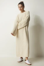 Happiness İstanbul Women's Cream Knitted Detailed Thick Oversize Knitwear Dress