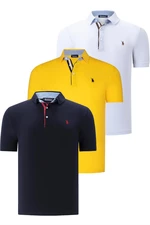 TRIPLE SET T8582 DEWBERRY MENS T-SHIRT-NAVY BLUE-WHITE-YELLOW