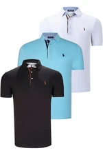 TRIPLE SET T8582 DEWBERRY MENS T-SHIRT-BLACK-WHITE-CYAN