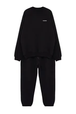 Trendyol Black Oversize/Wide Cut Text Printed Fleece/Warm Tracksuit