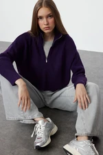 Trendyol Purple Super Crop Zippered Knitwear Sweater