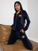 Women's navy blue velour set with zip-up sweatshirt