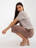 Brown and white basic summer set with a striped T-shirt