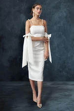 Trendyol White Sleeve Detailed Satin Woven Dress