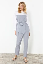 Trendyol Gray Color Blocked Cotton Woven Bottom-Top Set