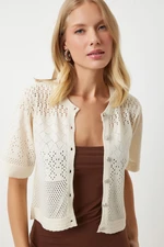 Happiness İstanbul Women's Cream Openwork Seasonal Knitwear Cardigan