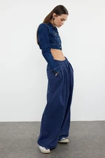 Trendyol Navy Blue Pleated High Waist Wide Leg Jeans