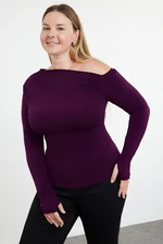 Trendyol Curve Plum Gathered One Shoulder Knitted Plus Size Blouse