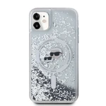 Zadní kryt Karl Lagerfeld Liquid Glitter Karl and Choupette Heads MagSafe pro Apple iPhone 11, transparentní