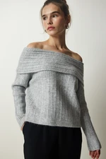 Happiness İstanbul Women's Gray Madonna Collar Knitwear Sweater