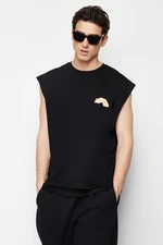 Trendyol Black Oversize/Wide Cut Crew Neck Text Printed 100% Cotton Undershirt