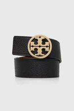 Oboustranný kožený pásek Tory Burch 1.5" Miller Reversible dámský, černá barva, 138936.001