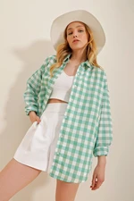 Trend Alaçatı Stili Women's Mint Checked Shirt