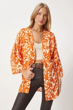 Happiness İstanbul Women's Orange Patterned Viscose Kimono