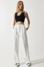 Happiness İstanbul Women's Broken White Thin Striped Masculine Palazzo Pants