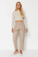 Trendyol Mink Cotton Carrot Pattern Stripe Detailed Woven Trousers