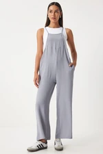 Happiness İstanbul Women's Gray Pocketed Gardener Overalls