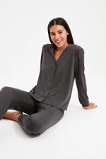 Trendyol Anthracite Shirt-Jogger Knitted Pajamas Set