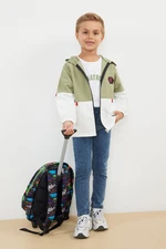 Trendyol Khaki 3-Piece Boy Printed Cardigan-T-shirt-Pants Set Cotton Knitted Bottom-Top Set