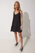 Happiness İstanbul Women's Black Tied Straps Summer Knitted Dress