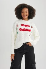 DEFACTO New Year&#39;s Themed Crew Neck Sweater