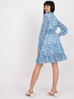 Blue minidress with floral print and collar