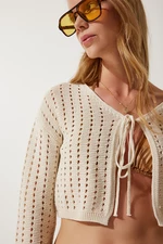 Happiness İstanbul Women's Cream Openwork Knitwear Bolero Cardigan