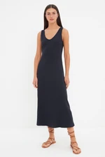 Trendyol Navy Blue Ribbed A-line Midi Knitted Dress