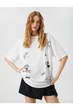 Koton Oversize T-Shirt Printed Crew Neck Short Sleeve Cotton