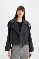 DEFACTO Water Repellent Regular Fit Jacket Buttoned Collar Epaulette Belted Unlined Short Cashmere Coat