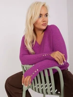 Plus size purple sweater with buttons on the sleeves