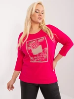 Plus-size fuchsia blouse with 3/4 sleeves