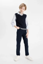 DEFACTO Boy's Straight Leg Pocket Navy Blue Gabardine School Trousers