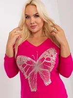 Fuchsiová dámská halenka plus size s potiskem