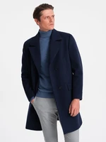 Ombre Men's double-breasted lined coat - navy blue