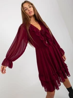 Burgundy mini dress with ruffle in OCH BELLA style