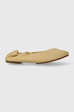 Kožené baleríny Tommy Hilfiger TH ELEVATED ELASTIC BALLERINA béžová barva, FW0FW07882