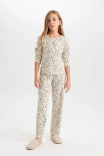 DEFACTO Girls Pajama Set Floral Crew Neck Long Sleeve Top Long Bottom