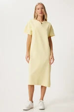 Happiness İstanbul Women's Yellow Cotton Summer Casual Combed Dress