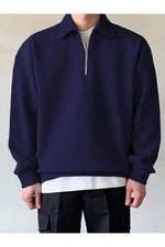 43297 Dewberry Oversize Half Zipper Mens Sweatshirt-NAVY