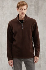 GRIMELANGE Hayes Men's Fleece Half Zipper Leather Accessories Thick Textured Comfort Fit Bitter Brown Fleece