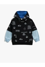 Koton Hooded Sweatshirt Printed Color Contrast Kangaroo Pocket