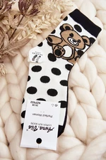 Women's mismatched socks with teddy bear, white and black