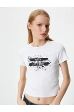 Koton Slogan Printed T-Shirt Short Sleeve Crew Neck Cotton