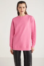 GRIMELANGE Allys Women's Crew Neck Oversize Basic Pink Sweatshirt