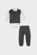 DEFACTO Baby Boy Polo Collar Buttoned Long Sleeve Snap Body Knit Patterned Knitwear Sweater with Elastic Waistband