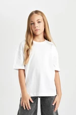 DEFACTO Girl Oversize Fit Wide Pattern Crew Neck Basic Plain Short Sleeve T-Shirt