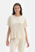 Dagi Ecru Short Sleeve Viscose T-shirt Pajama Top